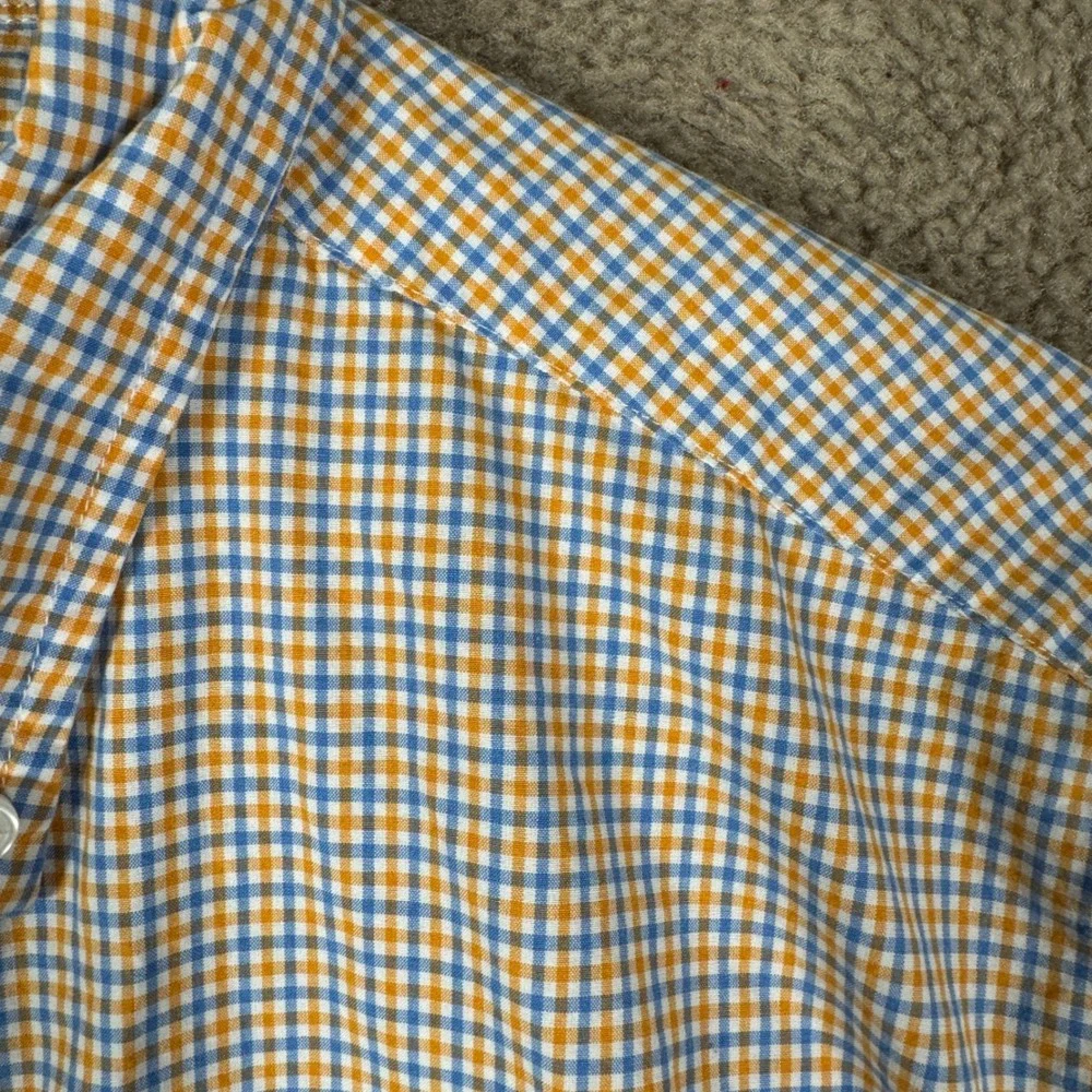 J. Crew Button Down Shirt‎ Mens Medium Orange Blue Gingham Plaid Cotton Office